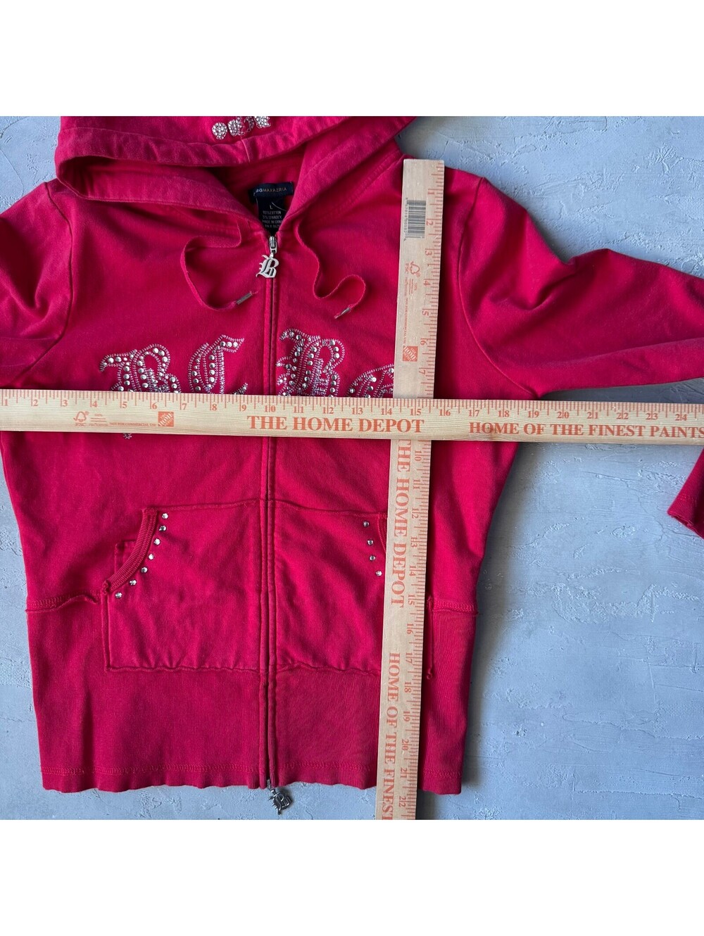 Vintage Y2K BCBG Red Rhinestone McBling Logo Zip Hoodie Women's Size L - Picture 5 of 6